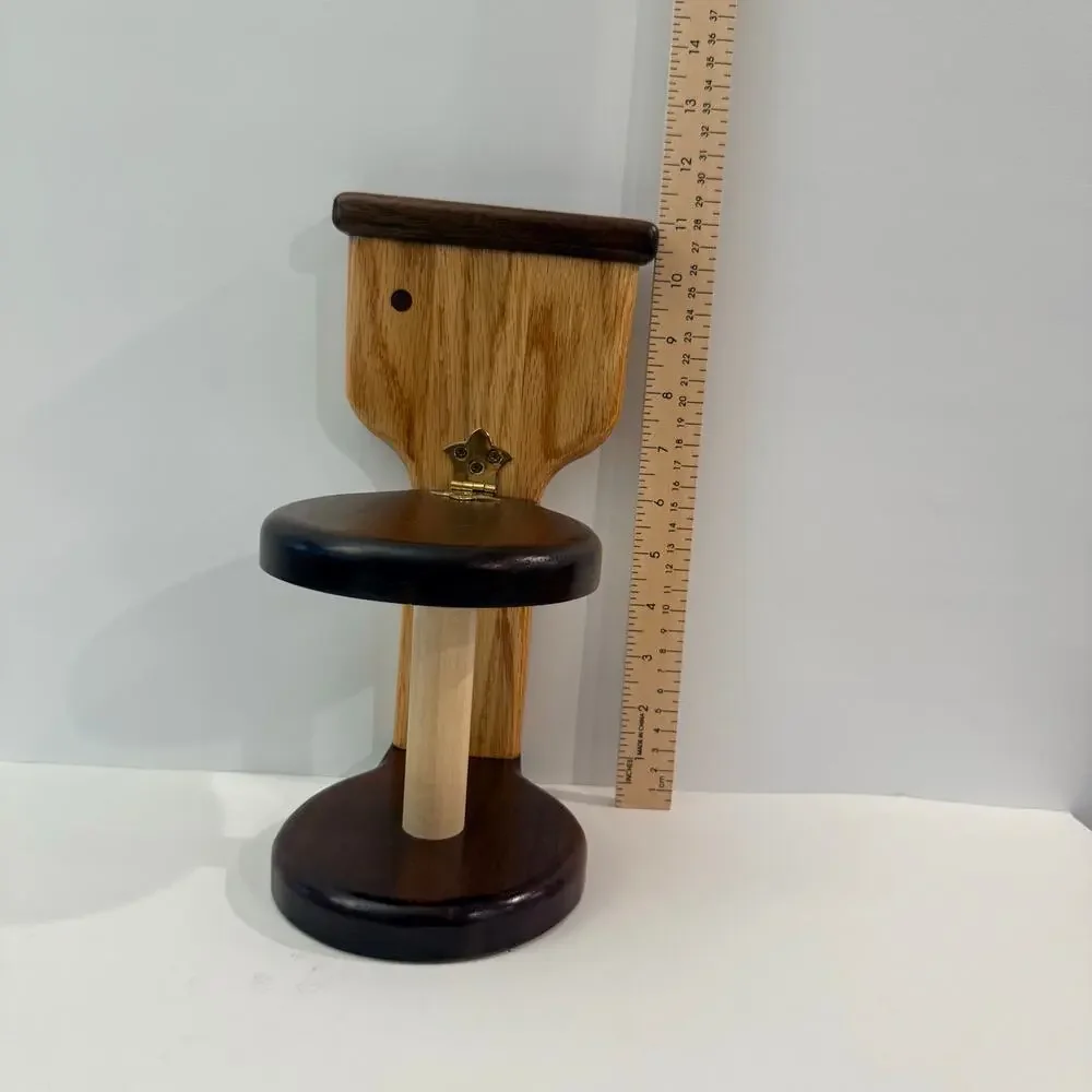 Wooden Toilet Shaped Paper Holder Hinged 2 Tone Freestanding 11 x 6